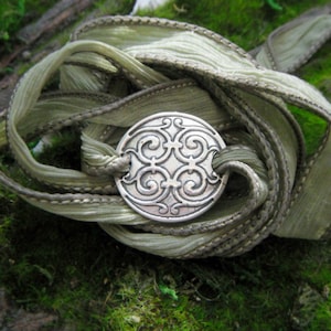 Garden Gate Silk Wrap Bracelet - Medieval Wrap Bracelet - Artisan Handcrafted with Recycled Silver and Hand Dyed Silk