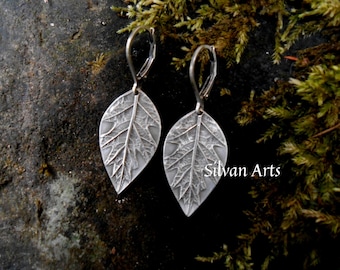 woodland Leaf Earrings - Botanical Jewelry - Oak Earrings - Recycled Silver - Real Leaf Jewelry
