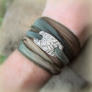 Fern Bracelet, Botanical Leaf,  Silk Ribbon Wrap Bracelet,  Made From Real Leaves,  Woodland Jewelry, Artisan Handcrafted Fine Silver