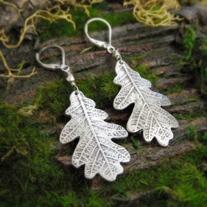 Oak Leaf Earrings, Woodland Leaf Earrings, Real Leaf Earrings, Silvan Leaves, Artisan Fine Silver, Botanicial Leaf Jewelry image 3