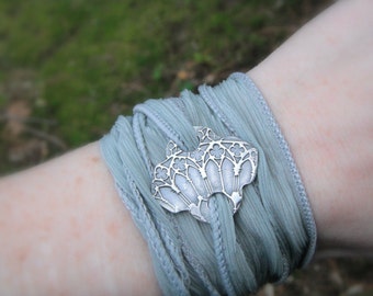 Cathedral Window Bracelet- Silver & Silk Wrap Bracelet- Artisan Crafted Recycled Fine Silver
