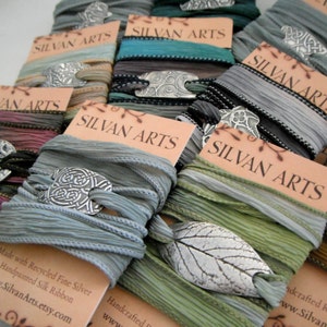 Budding Vine Yoga Jewelry, Silver & Silk Wrap Bracelet Artisan Crafted Recycled Fine Silver image 4