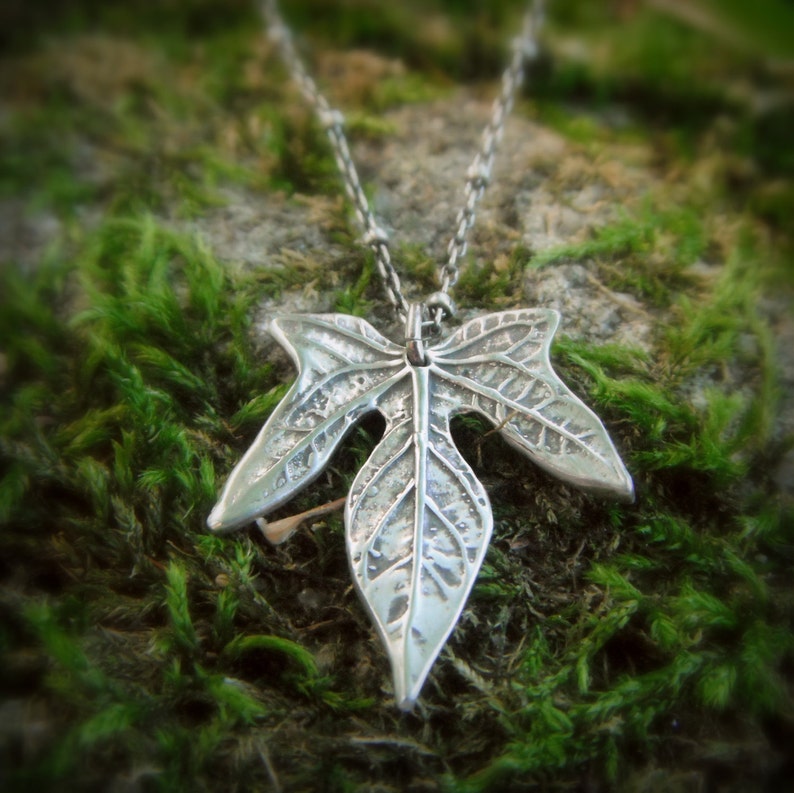 Real Leaf Necklace Elven Leaf Necklace Silvan Leaf Artisan Handcrafted with Recycled Fine Silver Botanical Jewelery image 4