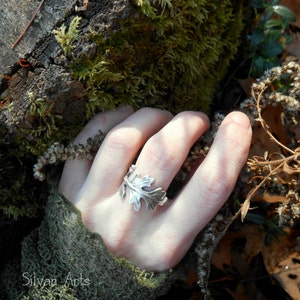 Oak Leaf Ring, Woodland Leaf Ring, Real Leaf Ring, Elven Leaf Ring, Silvan, Artisan Handcrafted Recycled Fine Silver, Botanical Ring image 2