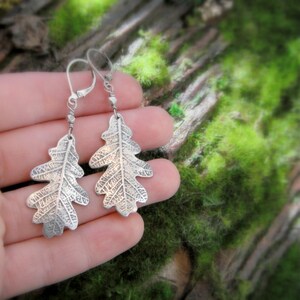 Oak Leaf Earrings, Woodland Leaf Earrings, Real Leaf Earrings, Silvan Leaves, Artisan Fine Silver, Botanicial Leaf Jewelry image 2