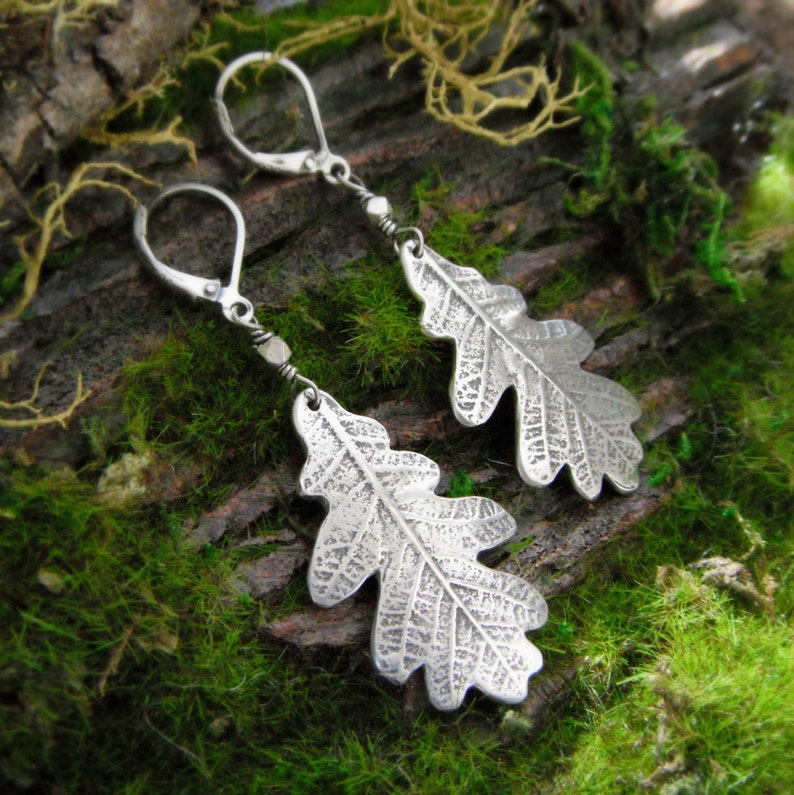 Oak Leaf Earrings, Woodland Leaf Earrings, Real Leaf Earrings, Silvan Leaves, Artisan Fine Silver, Botanicial Leaf Jewelry image 5