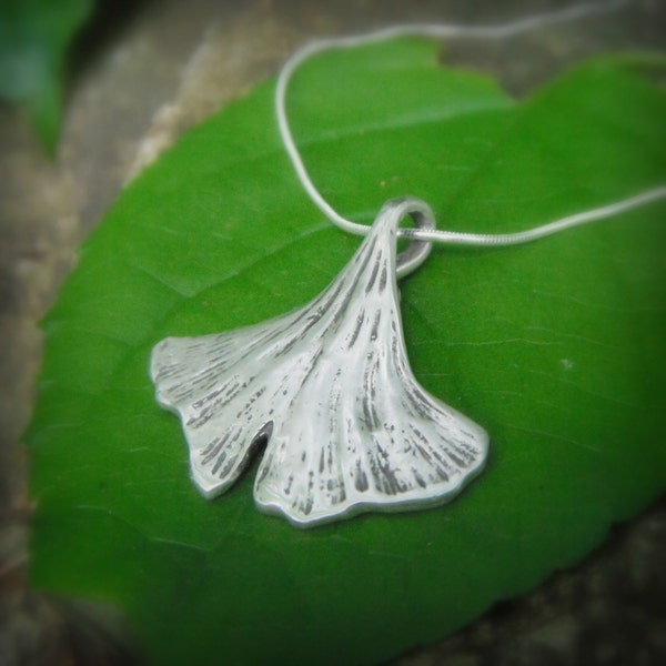 Ginkgo Leaf Necklace, Made With a Real Leaf, Botanical Jewelry, Artisan Handcrafted Recycled Fine Silver, Silvan Leaf