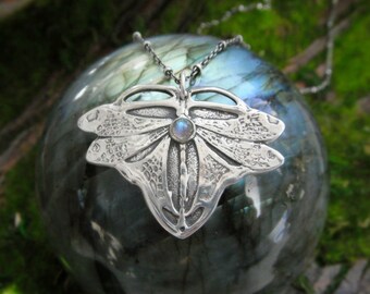 Dragonfly Necklace - Art Nouveau Dragonfly - Artisan Handcrafted with Recycled Silver - Silvan Arts - Fairy Jewelry