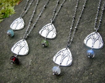 Cathedral Window Necklace with Your Choice of Semi-Precious Stone- Artisan Handcrafted with Recyled Fine Silver