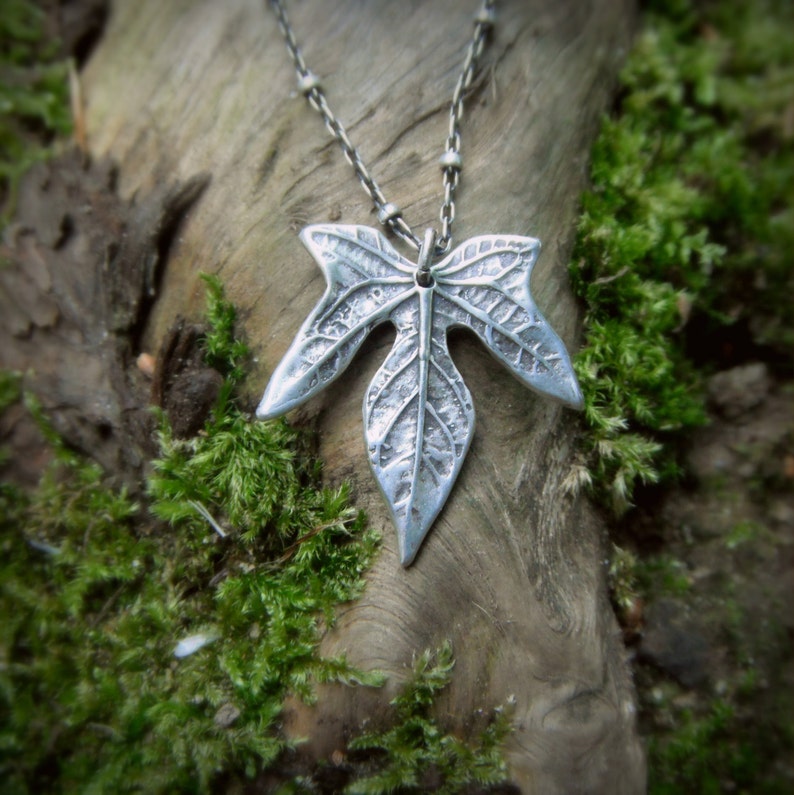 Real Leaf Necklace Elven Leaf Necklace Silvan Leaf Artisan Handcrafted with Recycled Fine Silver Botanical Jewelery image 2