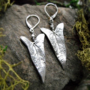 Vine Leaf Earrings Real Leaf Earrings Woodland Leaf Earrings Silvan Leaves Botanical Jewelry Artisan Crafted Fine Silver image 2