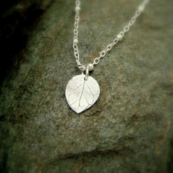 Tiny Leaf Necklace, Botanical Jewelry, Woodland Leaf, Made with a Real Leaf, Silvan Leaf,  Artisan Crafted, Eco Friendly Recycled Silver