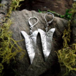 Vine Leaf Earrings Real Leaf Earrings Woodland Leaf Earrings Silvan Leaves Botanical Jewelry Artisan Crafted Fine Silver image 3