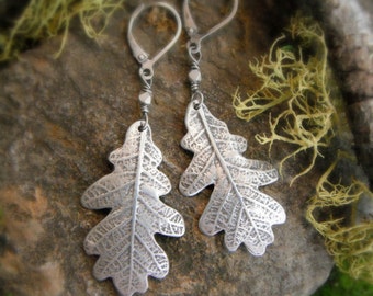 Oak Leaf Earrings, Woodland Leaf Earrings, Real Leaf Earrings, Silvan Leaves, Artisan Fine Silver, Botanicial Leaf Jewelry