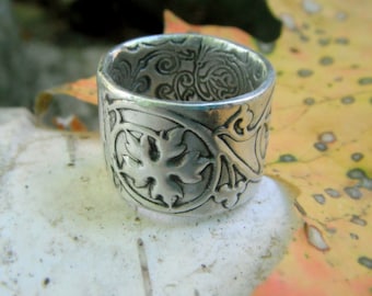 Leaf Ring, Renaissance Wedding Band, Medieval Ivy Vine, Artisan Handcrafted with Reclaimed Fine Silver, Silvan Arts