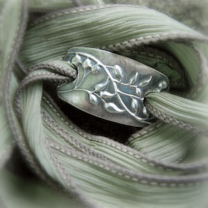 Budding Vine- Yoga Jewelry, Silver & Silk Wrap Bracelet- Artisan Crafted Recycled Fine Silver