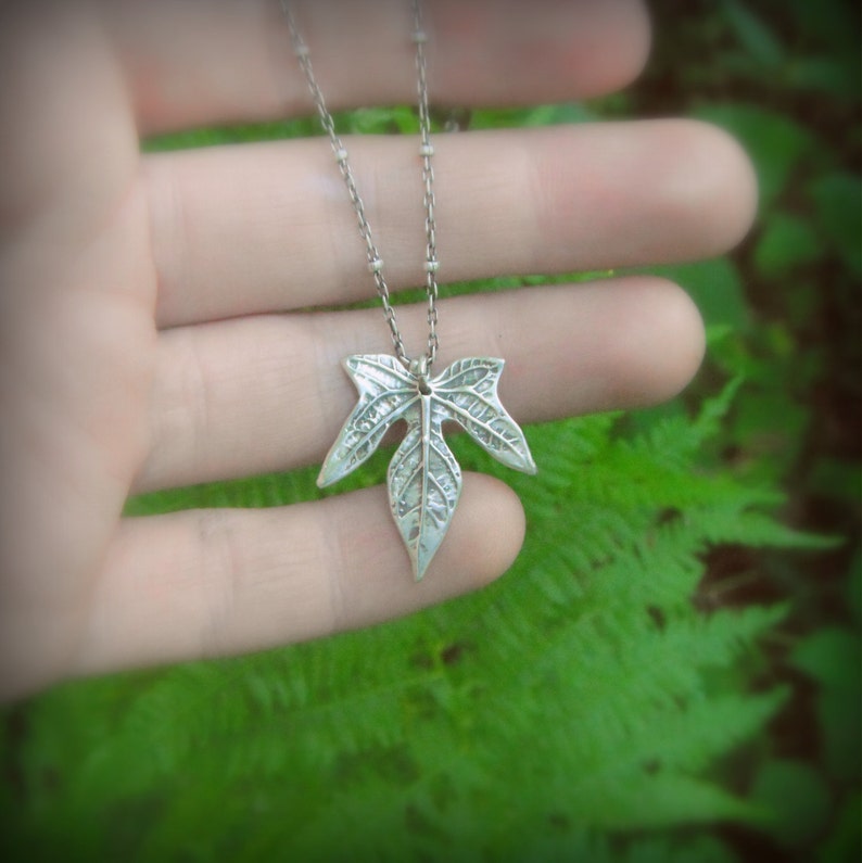 Real Leaf Necklace Elven Leaf Necklace Silvan Leaf Artisan Handcrafted with Recycled Fine Silver Botanical Jewelery image 3