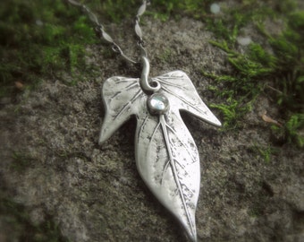 Botanical Leaf Necklace With Moonstone - Made With a Real Leaf - Silvan - Artisan Handcrafted with Recycled Silver - Woodland Necklace