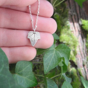 Tiny Ivy Leaf Necklace, Botanical Jewelry, Real Leaf Necklace, Artisan Crafted Recycled Silver, Silvan Leaf, Woodland Leaf, Forest image 2