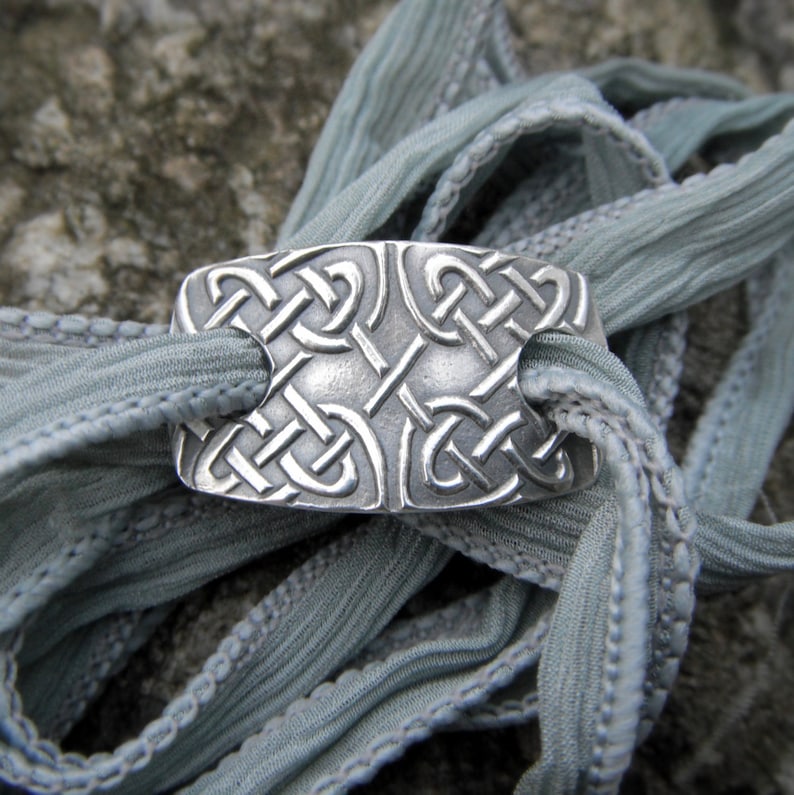 Celtic Knot Bracelet Viking Silver Bracelet Silk Wrap Bracelet Artisan Handcrafted with Recycled Silver and Hand Dyed Silk image 3