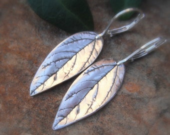 Silver Leaf Earrings - Botanical Jewelry - Made with Real Leaves - Handcrafted with Recycled Fine Silver - Artisan Crafted - Forest