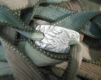 Fern Bracelet, Botanical Leaf,  Silk Ribbon Wrap Bracelet,  Made From Real Leaves,  Woodland Jewelry, Artisan Handcrafted Fine Silver