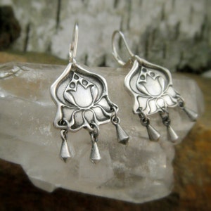 Lotus Earrings Handcrafted with Recyled Fine Silver image 1