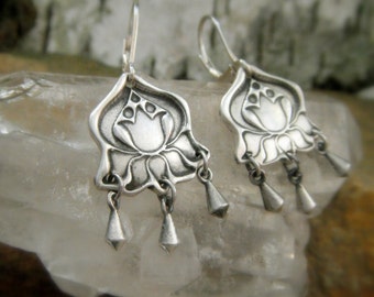 Lotus Earrings- Handcrafted with Recyled Fine Silver