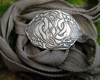 Celtic Knot Bracelet - Celtic Dragons - Viking Silver Bracelet - Artisan Handcrafted with Recycled Silver and Hand Dyed Silk