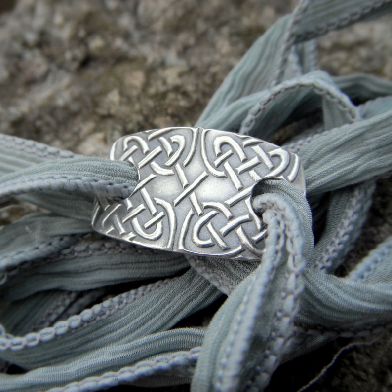 Celtic Knot Bracelet Viking Silver Bracelet Silk Wrap Bracelet Artisan Handcrafted with Recycled Silver and Hand Dyed Silk image 2