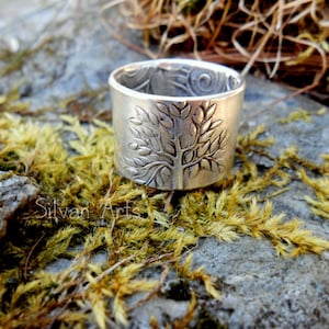 Tree of Life Ring - Woodland Ring - Artisan Handcrafted with Recycled Fine Silver - Double Sided Ring - Forest Ring- Silvan Arts- Elven