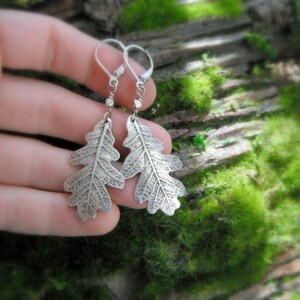 Oak Leaf Earrings, Woodland Leaf Earrings, Real Leaf Earrings, Silvan Leaves, Artisan Fine Silver, Botanicial Leaf Jewelry image 4