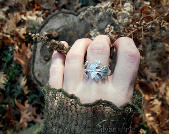 Oak Leaf Ring, Woodland Leaf Ring, Real Leaf Ring, Elven Leaf Ring, Silvan, Artisan Handcrafted Recycled Fine Silver, Botanical Ring