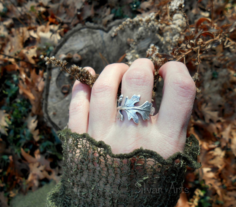 Oak Leaf Ring, Woodland Leaf Ring, Real Leaf Ring, Elven Leaf Ring, Silvan, Artisan Handcrafted Recycled Fine Silver, Botanical Ring image 1