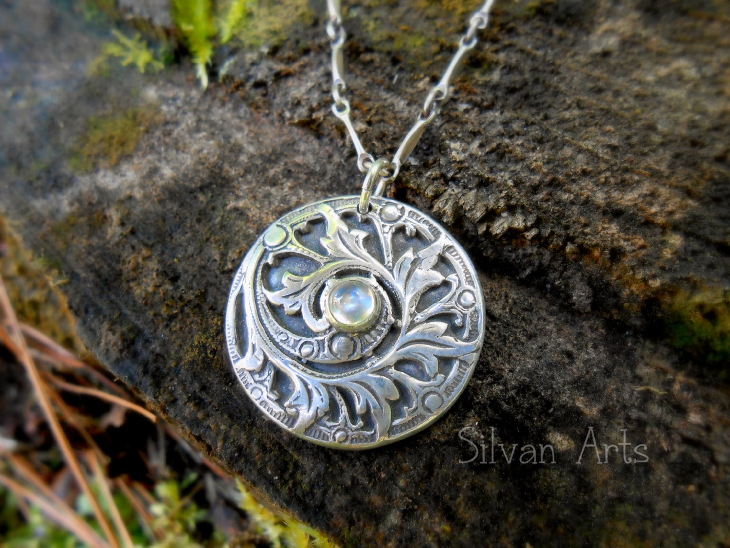 Collar de helecho botánico, hecho a mano, plata fina reciclada, estilo bosque, hada, bosque, art nouveau, élfico, artes silvanas