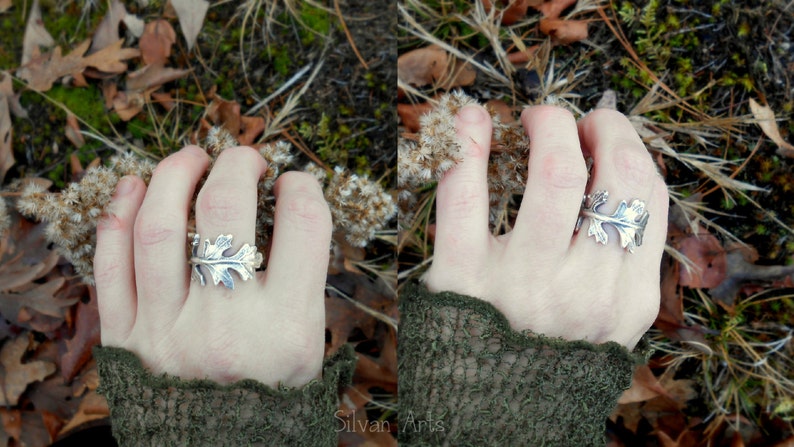 Oak Leaf Ring, Woodland Leaf Ring, Real Leaf Ring, Elven Leaf Ring, Silvan, Artisan Handcrafted Recycled Fine Silver, Botanical Ring image 5