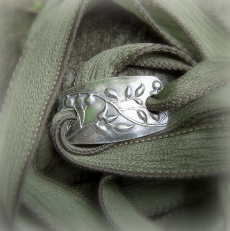 Budding Vine Yoga Jewelry, Silver & Silk Wrap Bracelet Artisan Crafted Recycled Fine Silver image 3