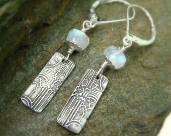 Cathedral Moonstone Earrings-Handcrafted with Recycled Fine Silver