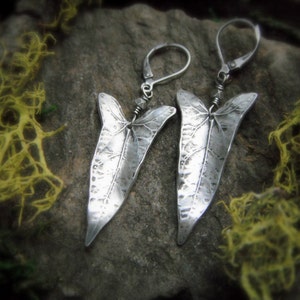 Vine Leaf Earrings Real Leaf Earrings Woodland Leaf Earrings Silvan Leaves Botanical Jewelry Artisan Crafted Fine Silver image 1