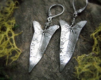 Vine Leaf Earrings - Real Leaf Earrings - Woodland Leaf Earrings - Silvan Leaves - Botanical Jewelry - Artisan Crafted Fine Silver