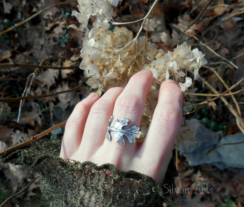 Oak Leaf Ring, Woodland Leaf Ring, Real Leaf Ring, Elven Leaf Ring, Silvan, Artisan Handcrafted Recycled Fine Silver, Botanical Ring image 4