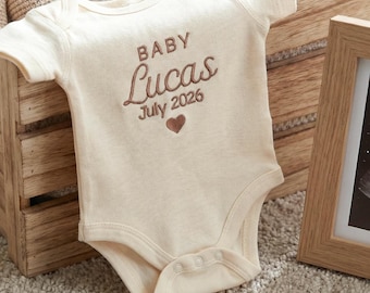 Personalized Pregnancy Announcement Baby Bodysuit - Embroidered Surprise Romper for Pregnancy - Expecting Mom Gift