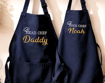 Embroidered Chef Apron, Personalized Dad And Toddler Matching Aprons, Custom Dad Grilling Apron, Kitchen Gifts For Him