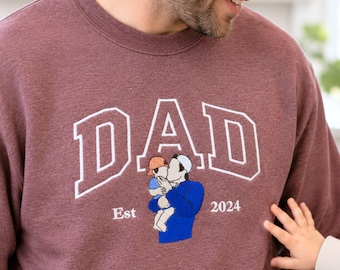 Embroidered Custom Papa Portrait Shirt, First Father’s Day Gift, Personalized Photo Inside Letters Shirt,Dad And Son Shirts,Gift For Husband