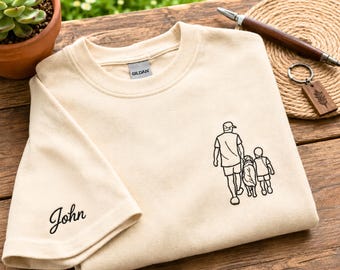 Embroidered Dad Portrait Shirt, Custom Dad Shirt With Kids Photo, Personalized Dad Gift From Kids, Dad Birthday Gift