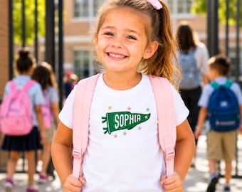 Custom Embroidered Name Pennant Flag Shirt - Back To School Shirt With Kids Name - First Day Of Kindergarten Outfit - Preschool Gift