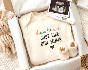 Embroidered Moms Best Friend Romper, Bestie Incoming Baby Shirt, Besties Like Our Moms, Pregnancy Announcement Outfit, Baby Shower Gift