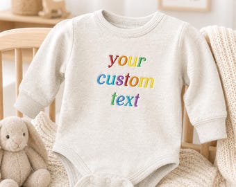 Custom Text Baby Romper - Personalized Baby Bodysuit With Rainbow Letter Embroidery - Baby Coming Soon Outfit - Baby Shower Gift