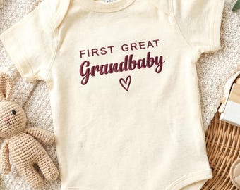 Embroidered First Great Grandchild Baby Bodysuit - Pregnancy Announcement to Grandparents Gift