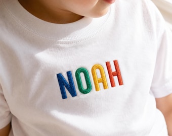Personalized Toddler Name Shirt Embroidered - Custom Rainbow Name Shirt For Boys And Girls - Kids Birthday Gifts